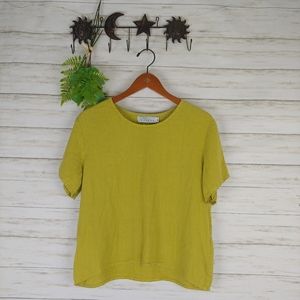 Willow Chartreuse Green Boxy Lagenlook Linen Tee